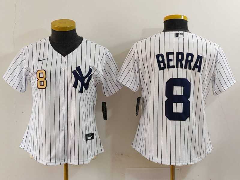 Womens New York Yankees #8 Yogi Berra Number White Stitched Nike Cool Base Throwback Jersey